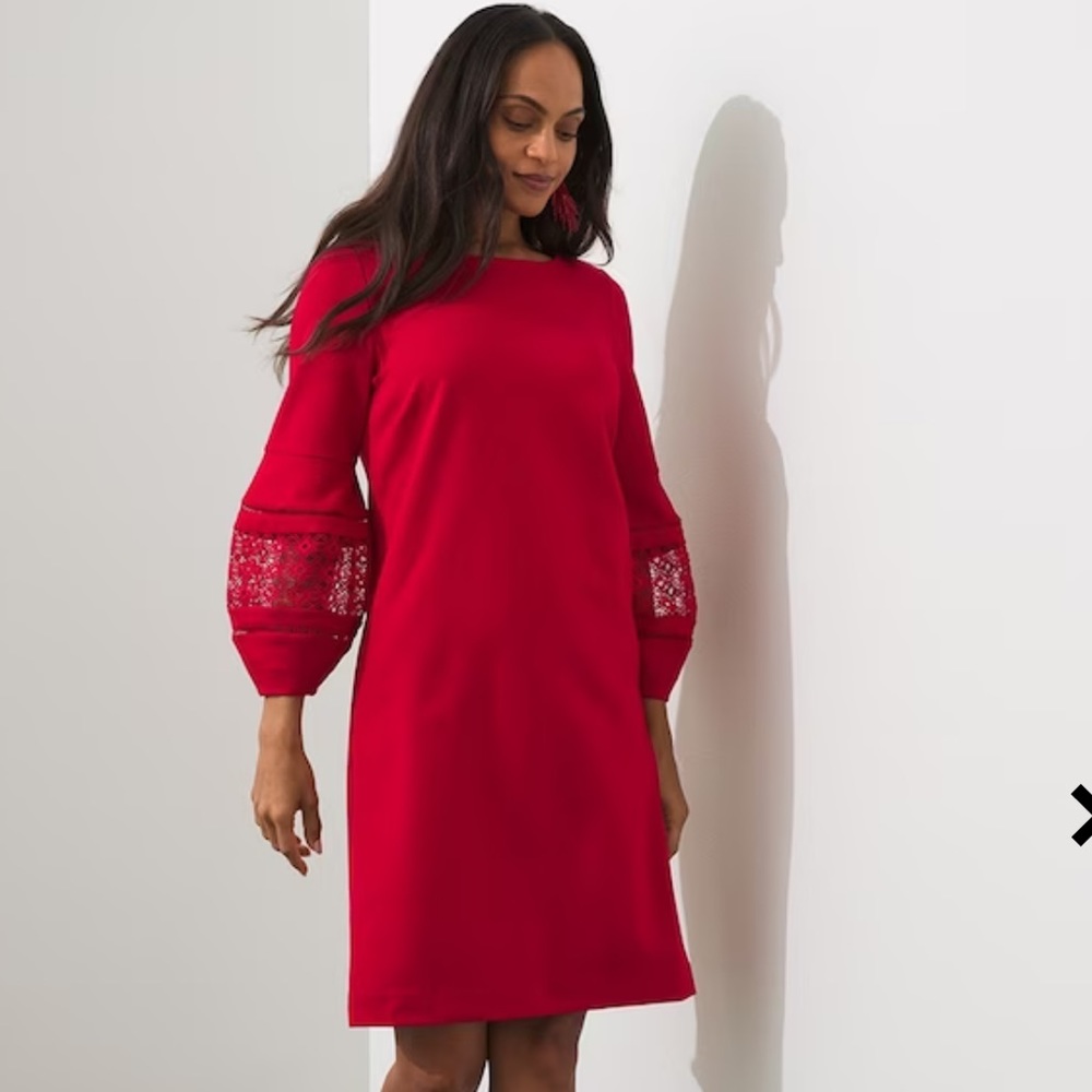 Chico's Short Dress Chic Sleeve Ponte In Wild Poppy Color Size Small/6 NWT